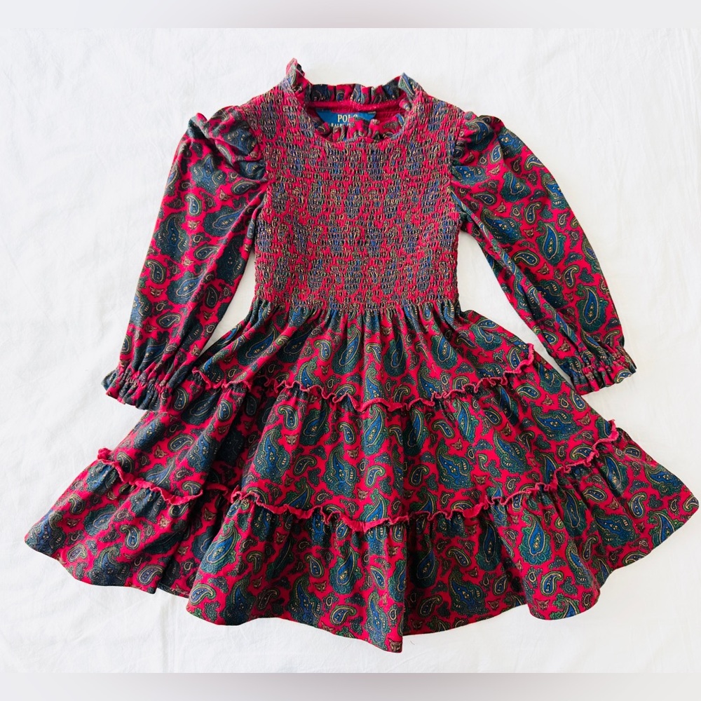 Ralph Lauren Paisley Smocked Cotton Long Sleeve Dress Girls 4T Boho Preppy - Picture 7 of 9